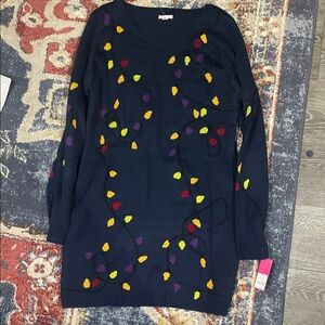 NWT Colorful Patterned Women's Sweater Dress with Patterned Holiday Lights